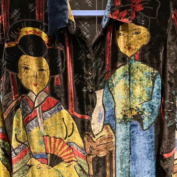 Chico’s Design Velvet Burnout Blouse Shirt Top Asian Geisha Japanese Medium 2 - Picture 2 of 5